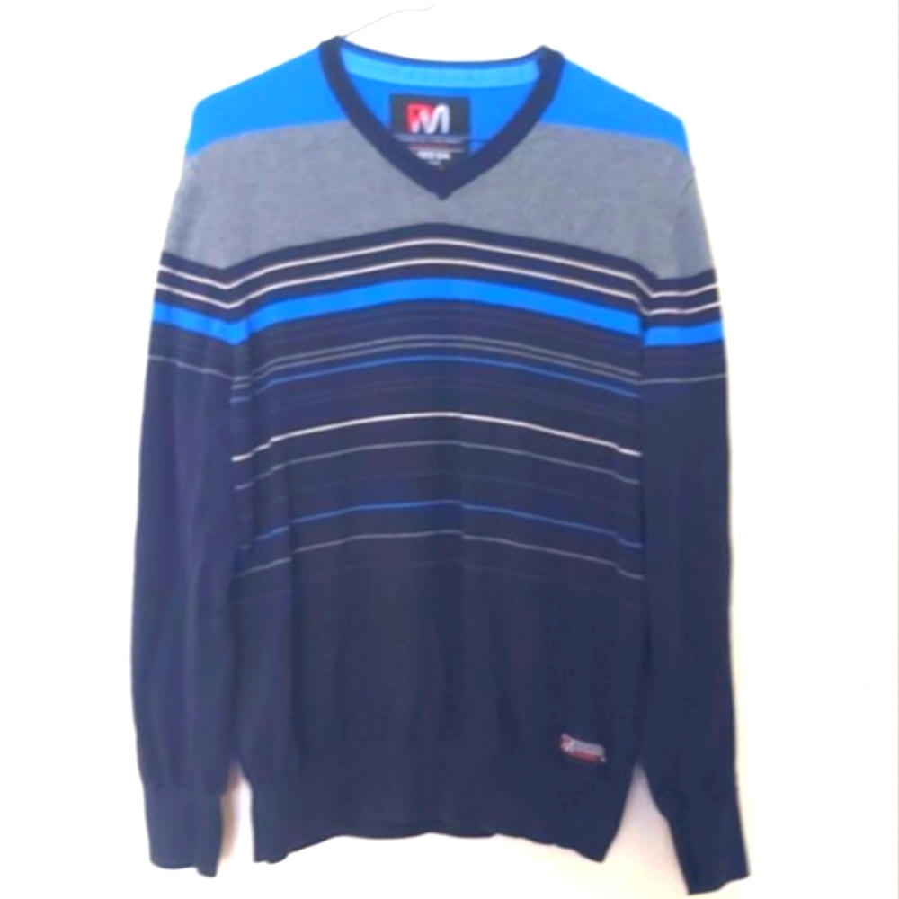 PRIVATE MEMBER | Men's V-Neck Sweater Blue Grey Size Medium